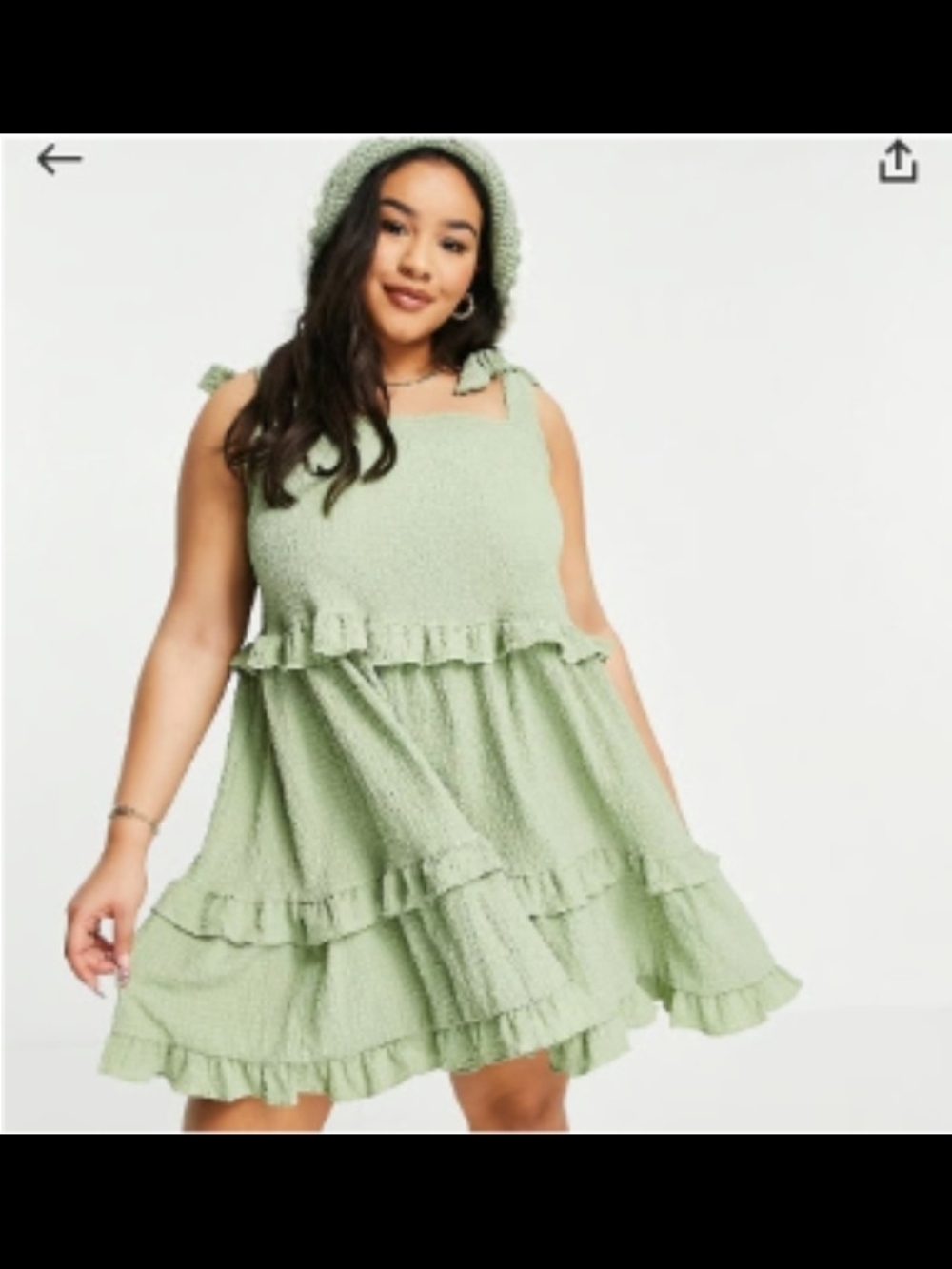 ASOS DESIGN Curve Green Seersucker Tiered Mini Dress 14